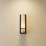 Framed Slab Vertical Column Alabaster Wall Sconce by Dalmivik, complete fixture view