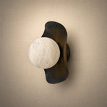 Eclipse Orb Radial Sunburst Alabaster Wall Sconce by Dalmivik, complete fixture view