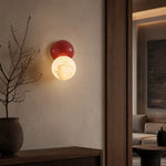 Duo Sphere Crimson Eclipse Alabaster Wall Sconce by Dalmivik, complete fixture view