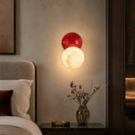 Duo Sphere Crimson Eclipse Alabaster Wall Sconce by Dalmivik, product or room detail view