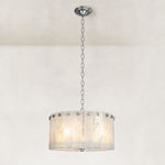 White Marble Drum Pendant 15.7" in Chrome metal finish, shown as a complete fixture