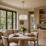White Marble Drum Pendant installed above a dining table
