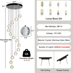 Black chandelier-14-Lights Staircase Chandelier for Living Room High Ceiling Foyer Pendant Lighting Fixture Modern Crystal Chandelier Spiral Stairwell Lighting Round Base Light by Dalmivik, complete fixture view