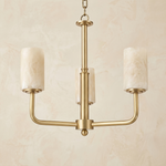 Brass 3-Arm Cylinder Alabaster Pendant Light by Dalmivik, complete fixture view