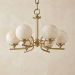Brass 6-Arm Chandelier Alabaster by Dalmivik, complete fixture view