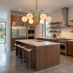 Brass 6-orb Alabaster Pendant Light by Dalmivik, product or room detail view