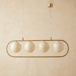 Brass Linear Orb Alabaster Pendant Light by Dalmivik, complete fixture view