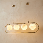 Brass Linear Orb Alabaster Pendant Light by Dalmivik, complete fixture view