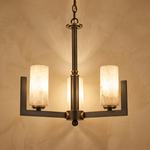 Cylinder 3-arm Alabaster Pendant Light by Dalmivik, complete fixture view