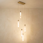 Linear Cylinder Cluster Alabaster Pendant Light by Dalmivik, complete fixture view