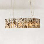 Cream Veined Panel Drum Chandelier 31.5" in Gold metal finish, shown as a complete fixture