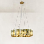 Green Marble Ring Chandelier 31.5" in Gold metal finish, shown as a complete fixture