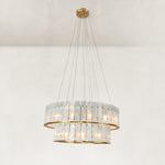 Chrome Tiered Marble Ring Chandelier 31.9" in Gold metal finish, shown as a complete fixture