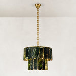 Dark Green Marble Tiered Pendant 25.6" in Gold metal finish, shown as a complete fixture