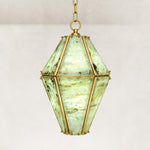 Green Faceted Marble Lantern Pendant 15.7" in Gold metal finish, shown as a complete fixture