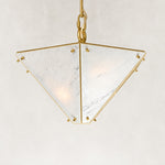White Inverted Pyramid Marble Pendant 15.7" in Gold metal finish, shown as a complete fixture