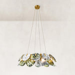 Green Marble Disc Ring Chandelier 31.5" in Gold metal finish, shown as a complete fixture