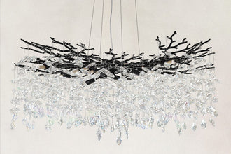 Black-finish round crystal branch chandelier