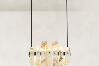 Compact petal marble chandelier shown in full against a neutral background