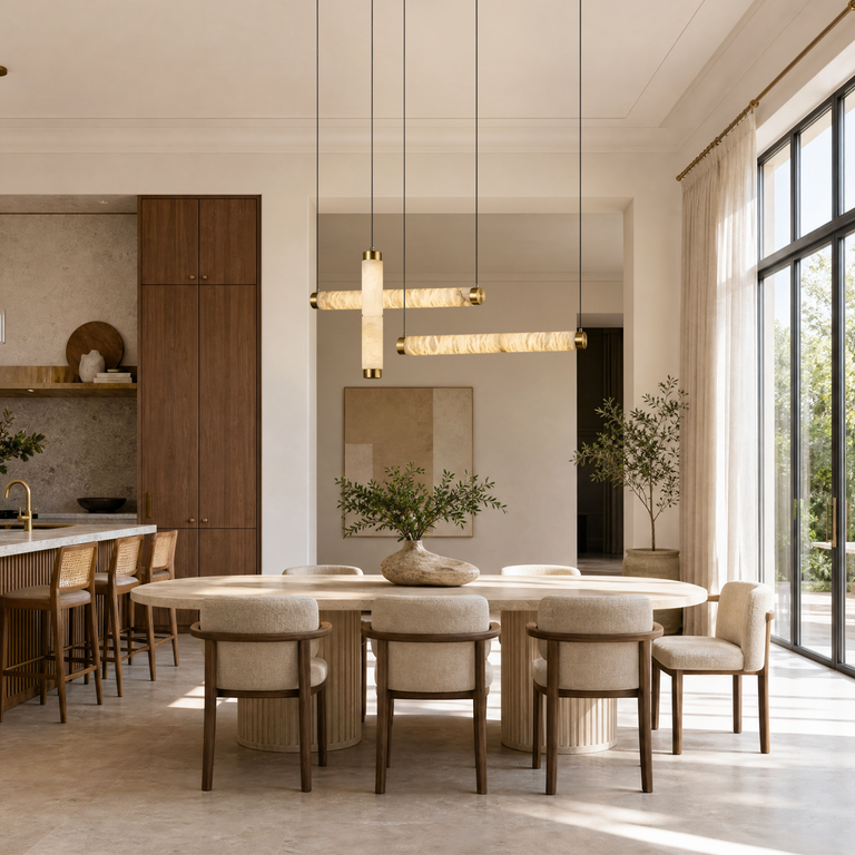 Linea Modern Brass Linear Pendant Light by Dalmivik, product or room detail view