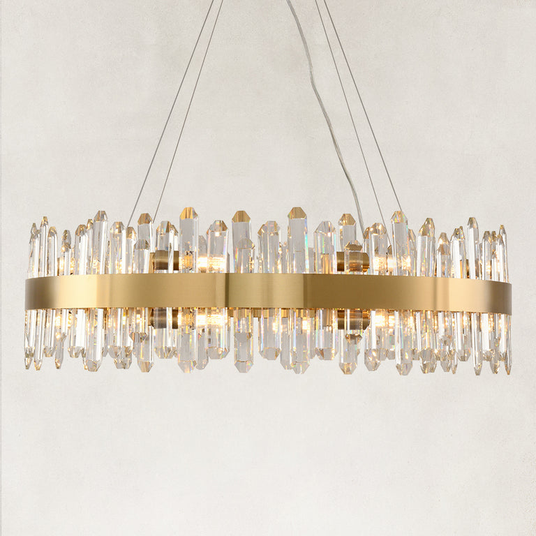 Crystal Ribbon Round Chandelier, 32 in - 32 in / Brushed Brass complete fixture