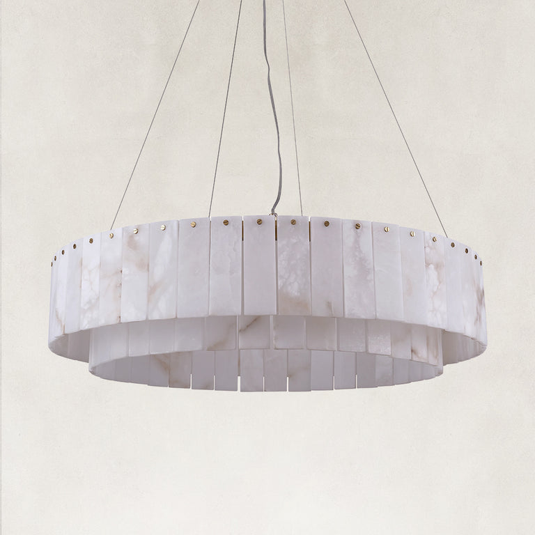 Layered Alabaster Ring Chandelier, 31.5 in - Gold complete fixture