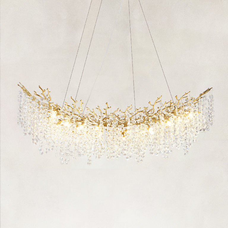 Crystal Branch Rectangular Chandelier, 55 in - Silver complete fixture