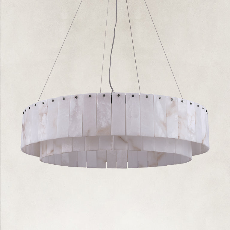 Layered Alabaster Ring Chandelier, 31.5 in - Black complete fixture