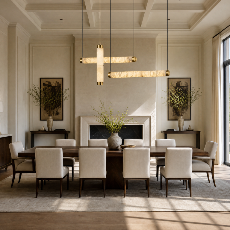Linea Modern Brass Linear Pendant Light by Dalmivik, product or room detail view
