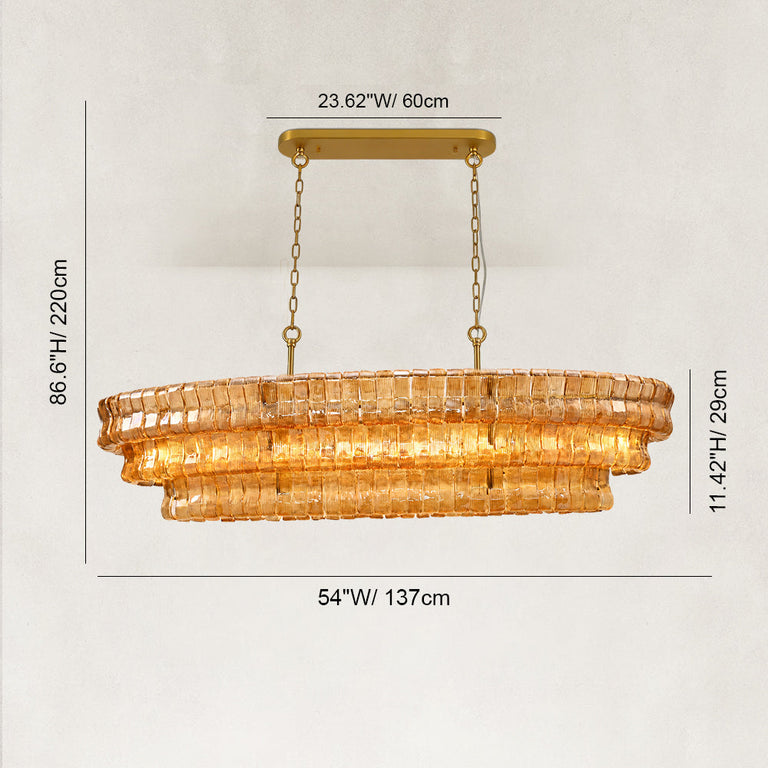54-inch amber glass chandelier dimension drawing.