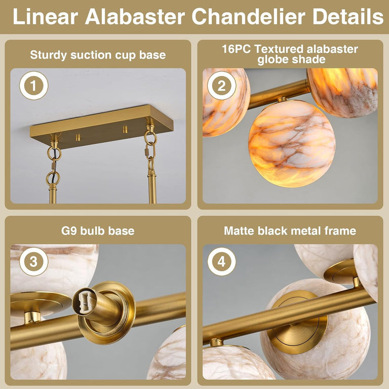 Modern Round Alabaster Chandelier by Dalmivik, product or room detail view