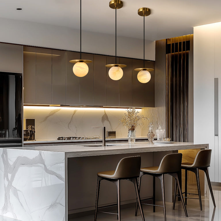 Orbita Alabaster Globe Pendant by Dalmivik, product or room detail view