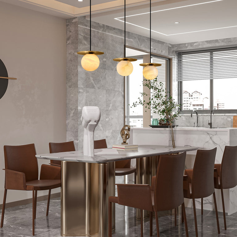 Orbita Alabaster Globe Pendant by Dalmivik, product or room detail view