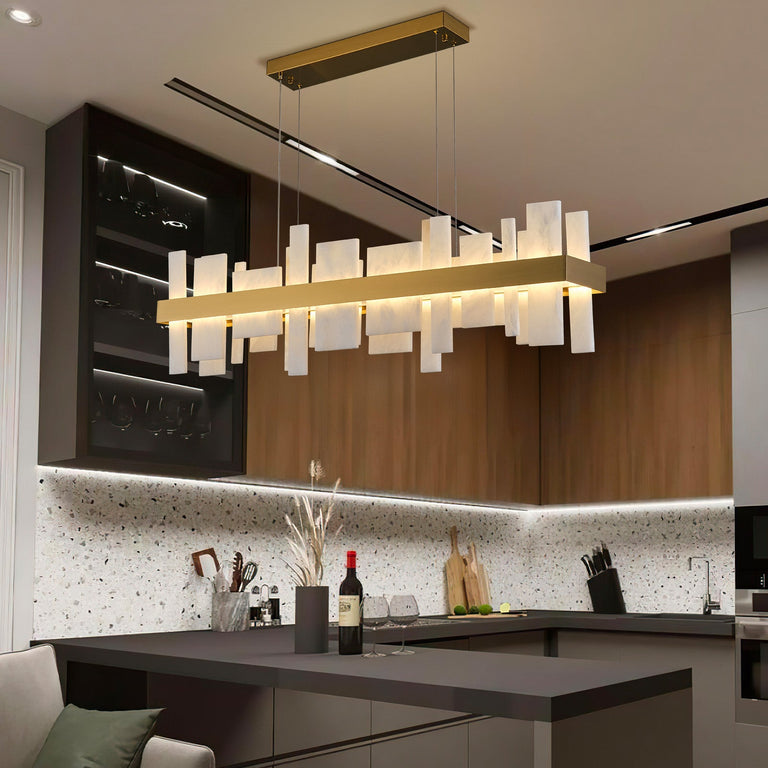 Hollis Alabaster Linear Dining Chandelier 46.8"L by Dalmivik, product or room detail view