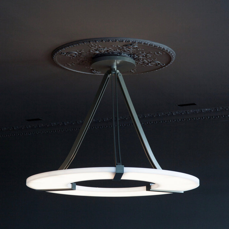 Alabaster Halo Pendant Light – Black & White LED Chandelier by Dalmivik, product or room detail view