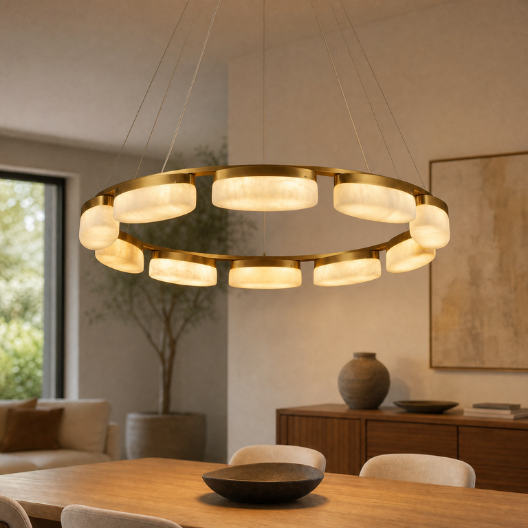 Amara Modern Ring Alabaster Chandelier by Dalmivik, product or room detail view