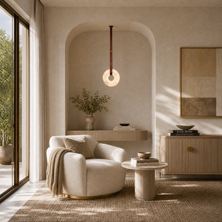 Anello Modern Alabaster Ring Pendant Light by Dalmivik, product or room detail view