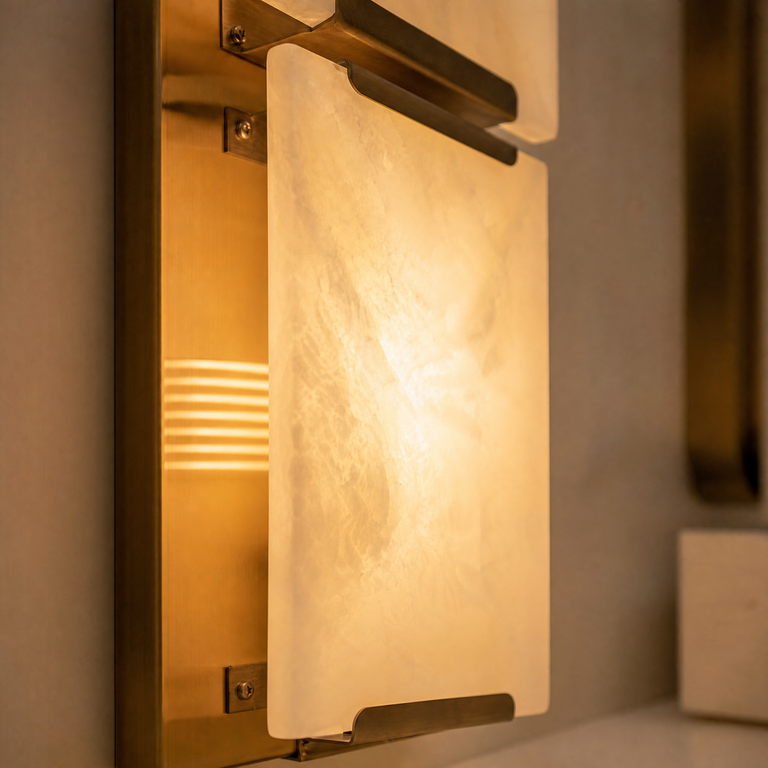 Blocco Modern Alabaster Linear Wall Sconce by Dalmivik, product or room detail view