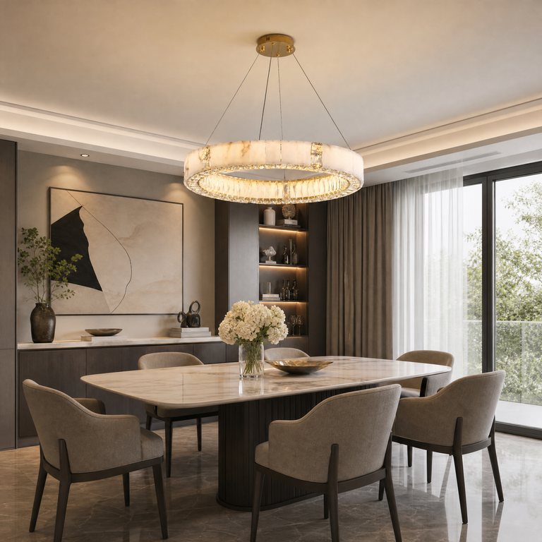 Celine Contemporary Alabaster Pendant Light 23.6" D by Dalmivik, product or room detail view
