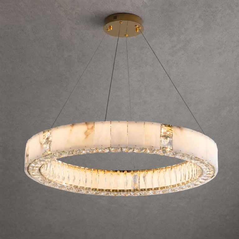 Celine Contemporary Alabaster Pendant Light 23.6" D by Dalmivik, complete fixture view