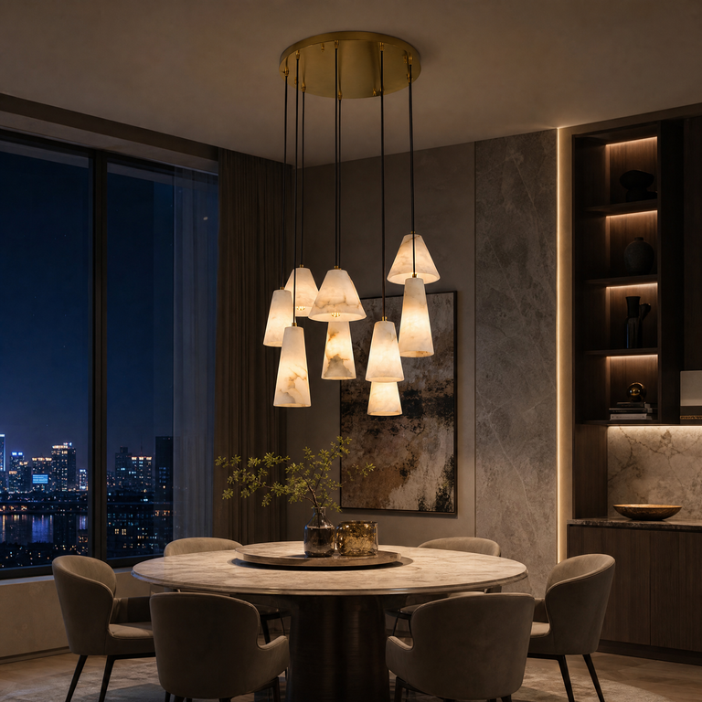 Cascata Alabaster Cone Pendant Chandelier by Dalmivik, product or room detail view