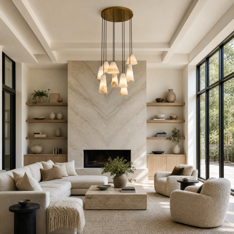 Cascata Alabaster Cone Pendant Chandelier by Dalmivik, product or room detail view