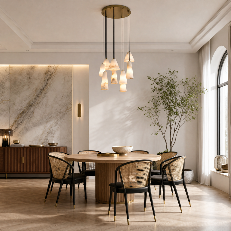 Cascata Alabaster Cone Pendant Chandelier by Dalmivik, product or room detail view