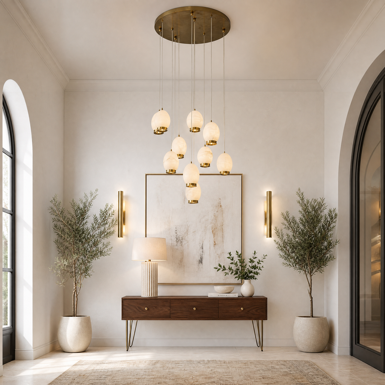 Cascata Modern Alabaster Chandelier Lighting by Dalmivik, product or room detail view