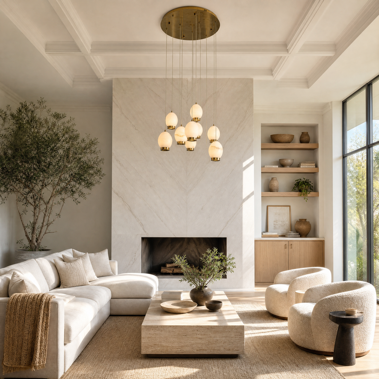 Cascata Modern Alabaster Chandelier Lighting by Dalmivik, product or room detail view