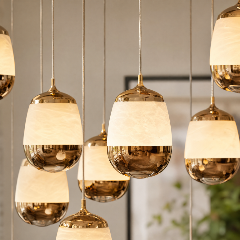 Cascata Modern Alabaster Cluster Pendant Light by Dalmivik, product or room detail view
