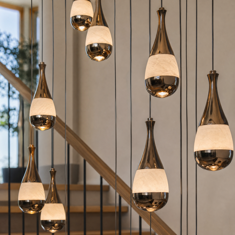 Cascata Spiral Alabaster Pendant Chandelier by Dalmivik, product or room detail view