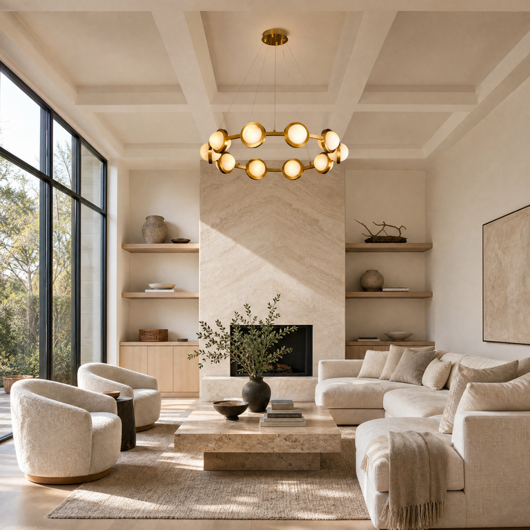 Catena Modern Alabaster Ring Chandelier by Dalmivik, product or room detail view
