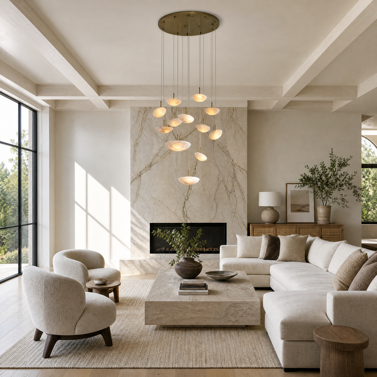Ciottolo Modern Alabaster Pendant Light Fixtures by Dalmivik, product or room detail view