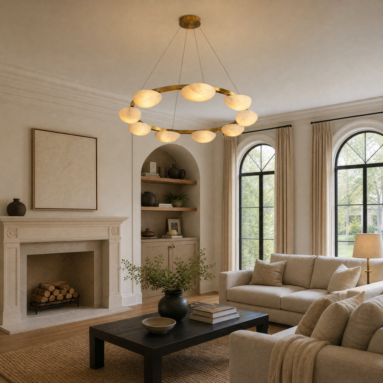 Ciottolo Modern Alabaster Ring Chandelier by Dalmivik, product or room detail view